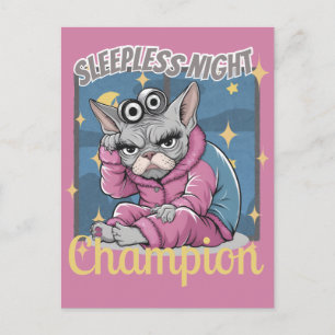 Sleepless Nights Insomnia Sphynx Cat Mamma Vykort