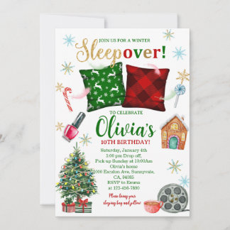 Sleepover Birthday Invitation: Christmas Pajama Inbjudningar