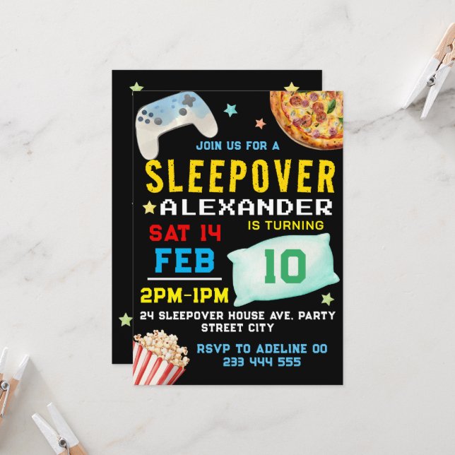 Sleepover Boy Slumber Party-inbjudan Inbjudningar (Fram/Back In Situ)