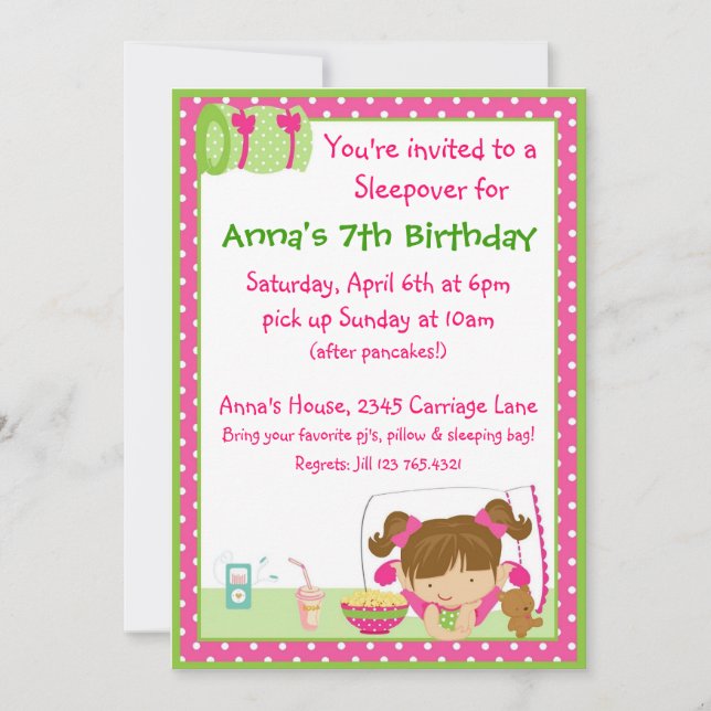 Sleepover Brunett Inbjudningar (Framsida)