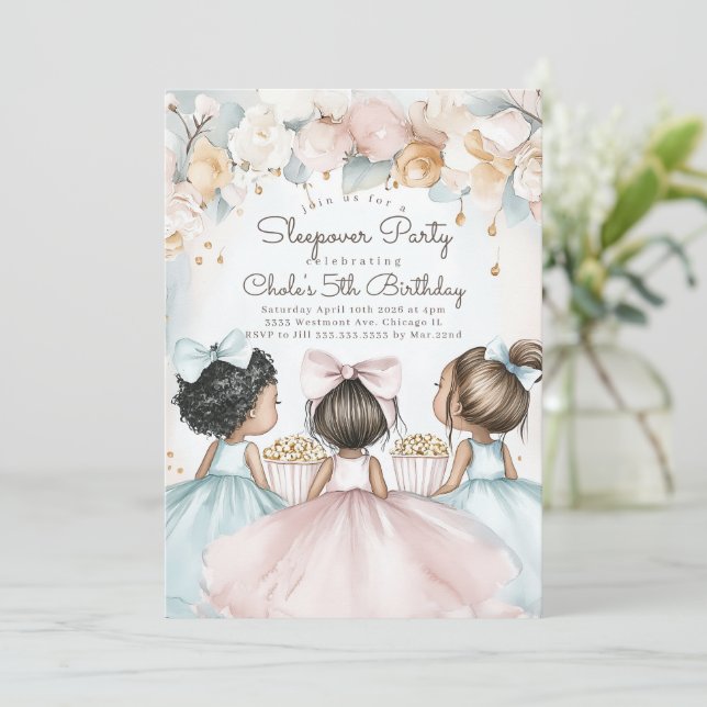 Sleepover Födelsedagsfest Movie night Girl Inbjudningar (Stående Fram)