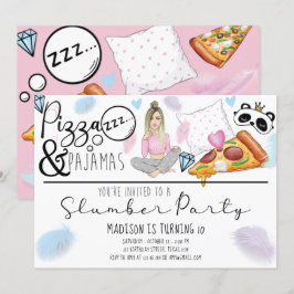 Sleepover Födelsedagsfest Pizza & Pajamas Inbjudningar