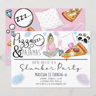 Sleepover Födelsedagsfest Pizza & Pajamas Inbjudningar