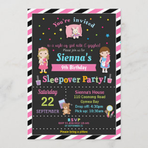 Sleepover Födelsedagsfest Slumber Girls Inbjudningar