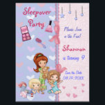 Sleepover Friends Slumber Födelsedagsfest Inbjudningar<br><div class="desc">Festive söt Hjärtar mönster på ljusblått/lavender. Det finns söta, giftiga beröringspunkter med tryckta rosor och snöre trim. Tre små flickor är utrustade med pyjamas och redo till party. Anpassa texten på framsidan och baksidan av det här vackra födelsedagsfest inbjudan. Namn, födelsedagen och all information är redot att ändras av er....</div>