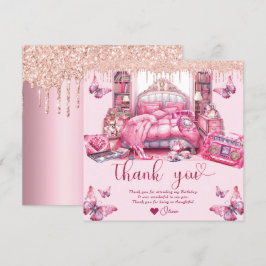 Sleepover Girl Birthday Glitter droppar Tack Kort