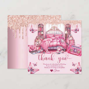 Sleepover Girl Birthday Glitter droppar Tack Kort