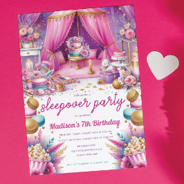 Sleepover Girl Birthday Pastel Rosa Lila Guld Inbjudningar
