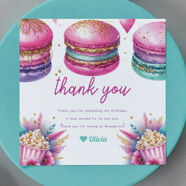 Sleepover Girl Birthday Popcorn & Macaroons Tack Kort