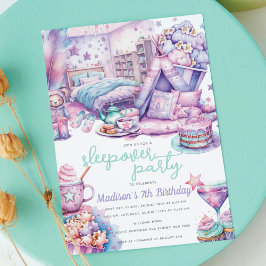 Sleepover Girl Födelsedagsfest Pastel Roligt Inbjudningar
