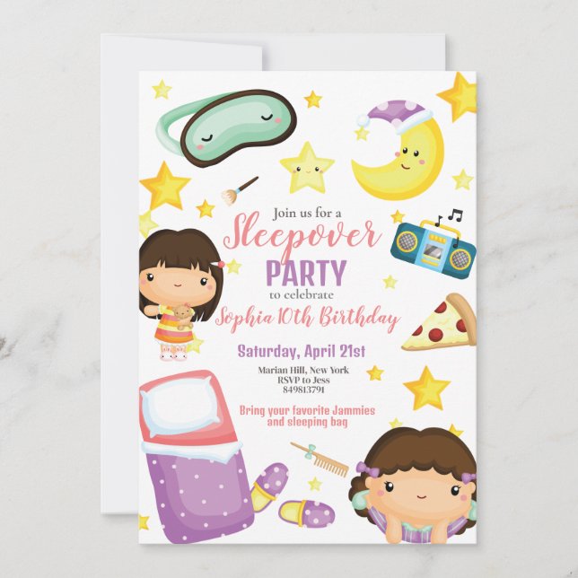 Sleepover Girl Slumber Party Birthday Inbjudningar (Framsida)