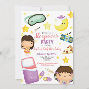 Sleepover Girl Slumber Party Birthday Inbjudningar