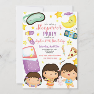 Sleepover Girl Slumber Party Birthday Inbjudningar