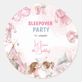 Sleepover pajama barns födelsedag party runt klistermärke