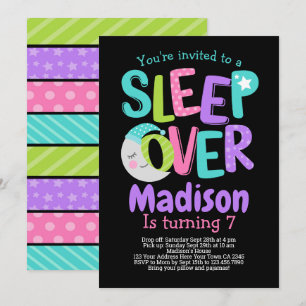 Sleepover Pajama Party Birthday Inbjudningar