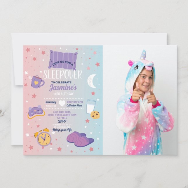 Sleepover Party Birthday Slumber Cute Girls Photo Inbjudningar (Framsida)