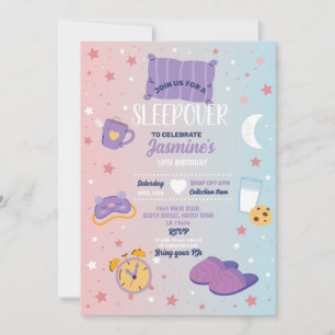 Sleepover Party Birthday Slumber Cute Girls Rosa Inbjudningar