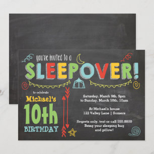 Sleepover Party, Chalkboard och Bold Färg Inbjudningar