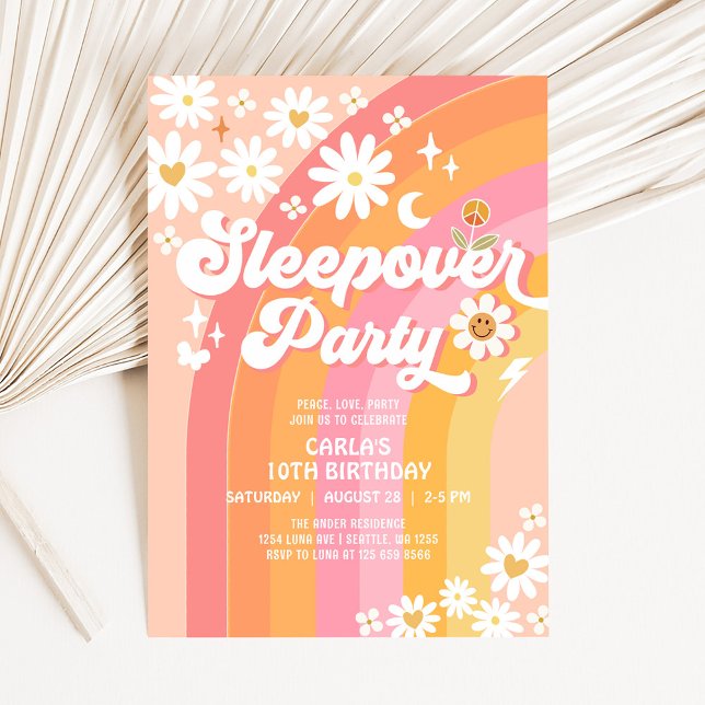 Sleepover Party Daisy Retro Hippie Birthday Inbjudningar (Skapare uppladdad)