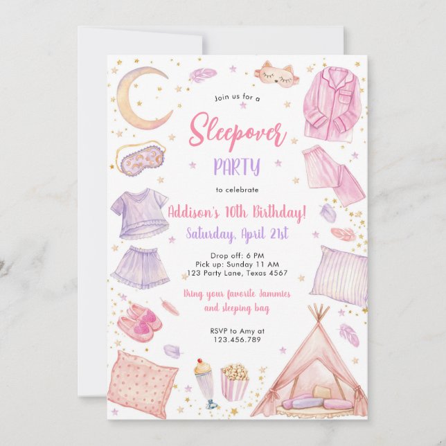 Sleepover Party Girl Spa Pink Birthday Invitation Inbjudningar (Framsida)