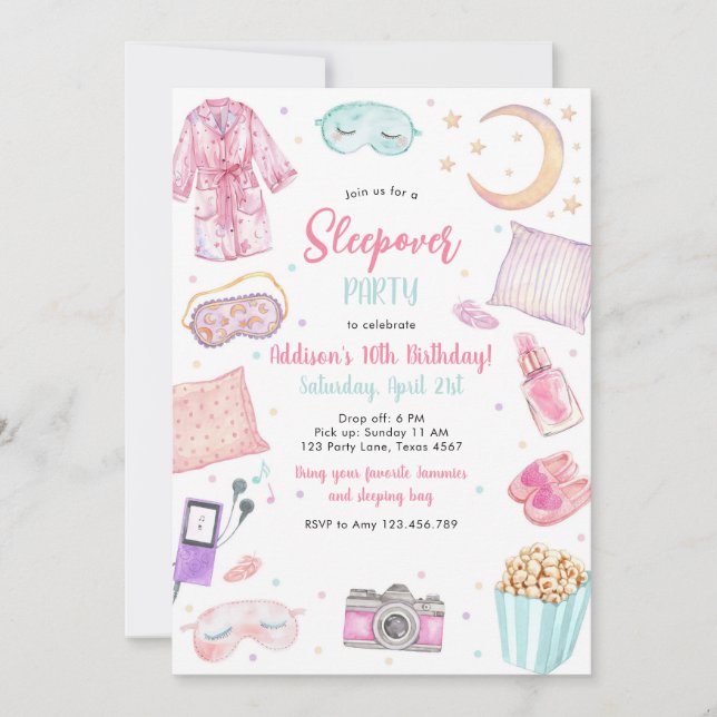 Sleepover Party Girl Spa Pink Birthday Invitation Inbjudningar (Framsida)
