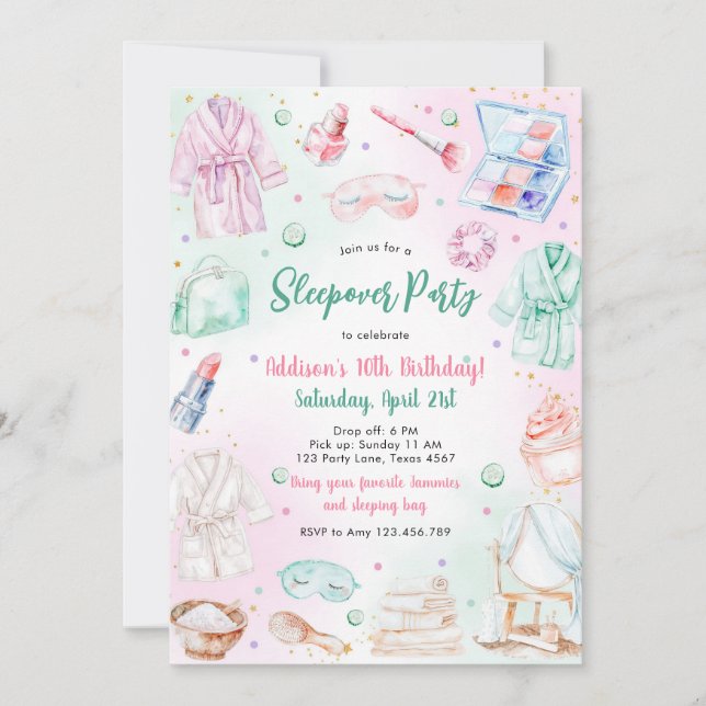 Sleepover Party Girl Spa Pink Birthday Invitation Inbjudningar (Framsida)