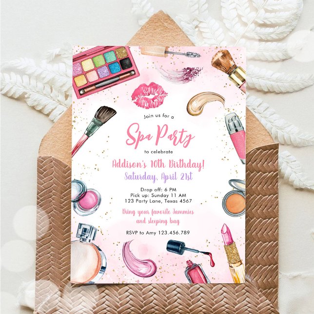 Sleepover Party Girl Spa Pink Birthday Invitation Inbjudningar (Skapare uppladdad)