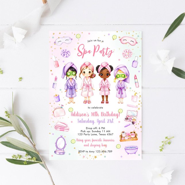 Sleepover Party Girl Spa Pink Birthday Invitation Inbjudningar (Skapare uppladdad)