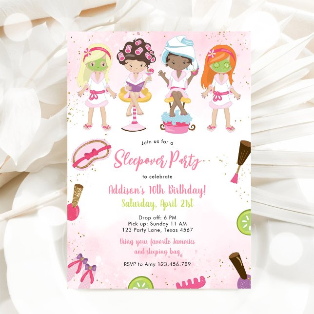 Sleepover Party Girl Spa Pink Birthday Invitation Inbjudningar (Skapare uppladdad)