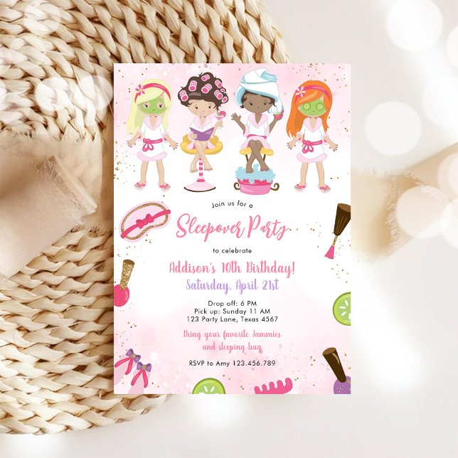 Sleepover Party Girl Spa Pink Birthday Invitation Inbjudningar (Skapare uppladdad)