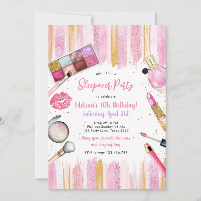 Sleepover Party Girl Spa Pink Birthday Invitation Inbjudningar (Framsida)