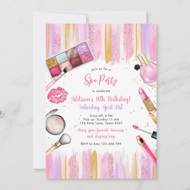 Sleepover Party Girl Spa Pink Birthday Invitation Inbjudningar (Framsida)