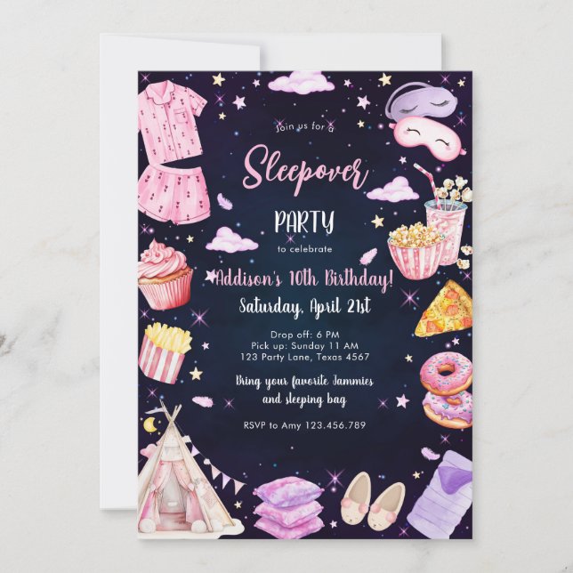 Sleepover Party Girl Spa Pink Birthday Invitation Inbjudningar (Framsida)