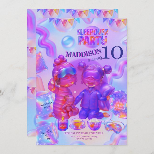 Sleepover Party Invitation | Girl Pajama Birthday Inbjudningar (Fram/baksida)