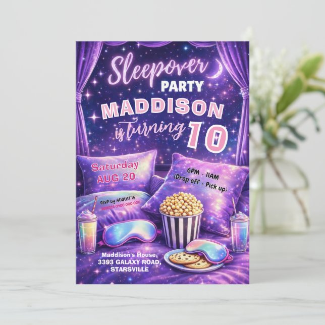  Sleepover Party Invitation Girl Pajama Birthday  Inbjudningar (Stående Fram)