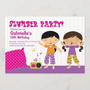 Sleepover Party Roligt - födelsedagsinbjudan Inbjudningar