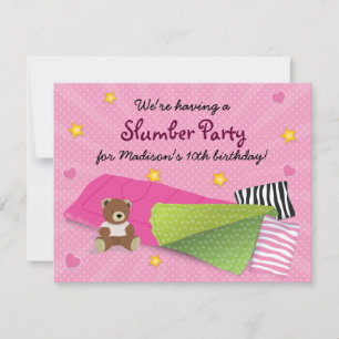 Sleepover Party Rosa Inbjudningar