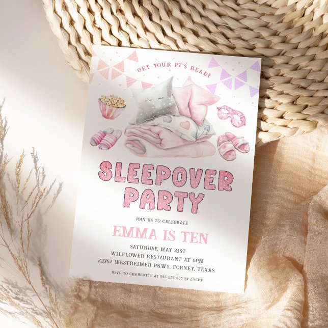 Sleepover Party Slumber Party Rosa Girl Birthday Inbjudningar (Skapare uppladdad)