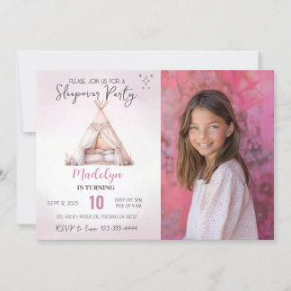Sleepover Photo Boho Teepee Slumber Party Birthday Inbjudningar