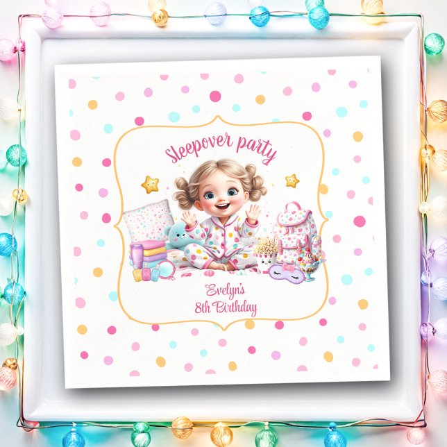 Sleepover Slumber Party Cute Girl Birthday Pappersservett (Sleepover Slumber Party Cute Girl Birthday Napkins)