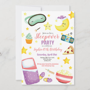 Sleepover Slumber Party Girl Birthday Inbjudningar