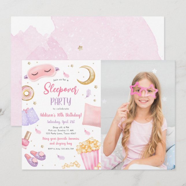 Sleepover Slumber Party Girl Spa Rosa Birthday Inbjudningar (Fram/baksida)