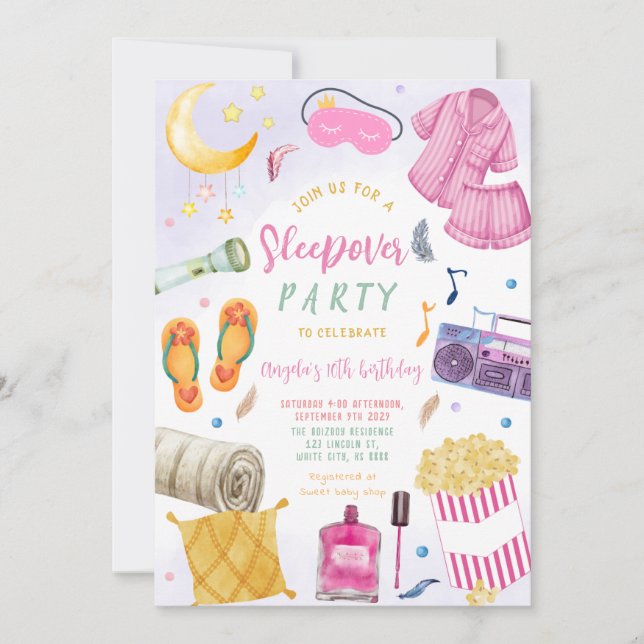 Sleepover Slumber Party Girl Spa Rosa Birthday Inbjudningar (Framsida)