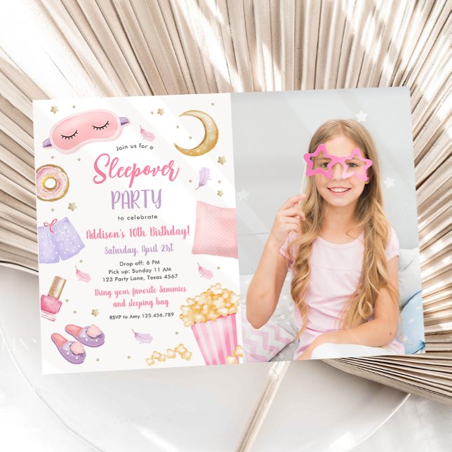 Sleepover Slumber Party Girl Spa Rosa Birthday Inv Inbjudningar (Skapare uppladdad)