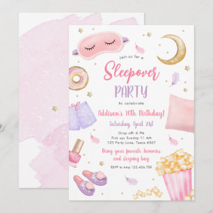 Sleepover Slumber Party Girl Spa Rosa Birthday Inv Inbjudningar