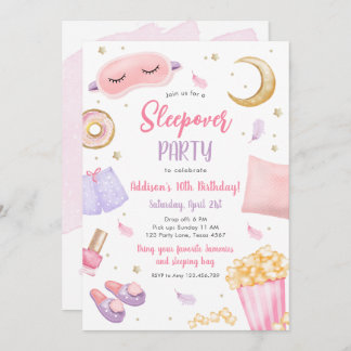 Sleepover Slumber Party Girl Spa Rosa Birthday Inv Inbjudningar