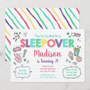 Sleepover Slumber Party Rainbow Girl Birthday Inbjudningar
