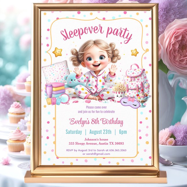 Sleepover Slumber Party Rosa Cute Girl Birthday Inbjudningar (Sleepover Slumber Party Pink Cute Girl Birthday Invitation
)