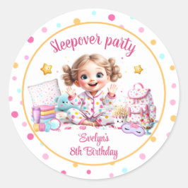 Sleepover Slumber Party Rosa Cute Girl Birthday Runt Klistermärke