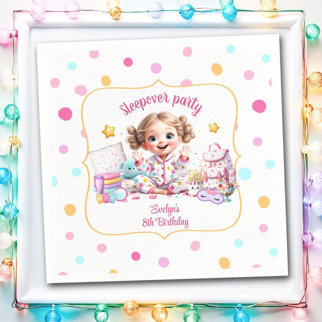 Sleepover Slumber Party Rosa Cute Girl Polka Dot Pappersservett (Sleepover Slumber Party Pink Cute Girl Polka Dot Napkins)